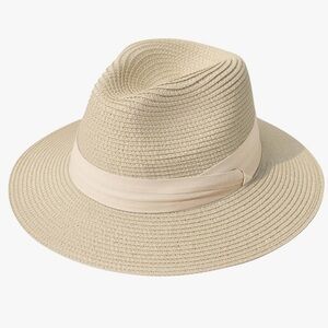 Lanzom Women Wide Brim Straw Panama Roll up Hat Fedora Beach Sun Hat UPF50+ NWT